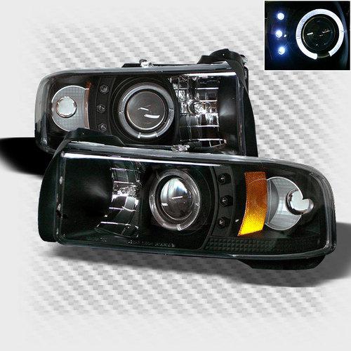 1994-2001 dodge ram halo led projector headlights black head lights pair lamp