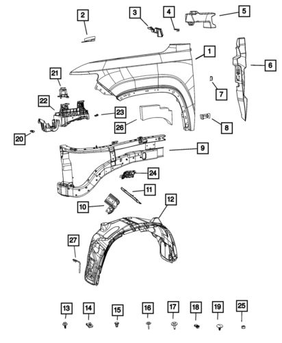 Genuine mopar fender mounting midpoint bracket right 68465592aa