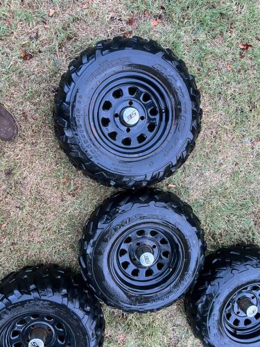 2007 yamaha grizzly 660 rear &amp; front wheels rims 1 tire has gash in photos