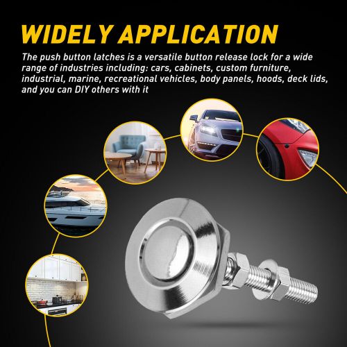 Push Button Quick Release Hood Bonnet Pins Lock Clip Car Bumper Latch Kit Silver, US $10.99, image 7