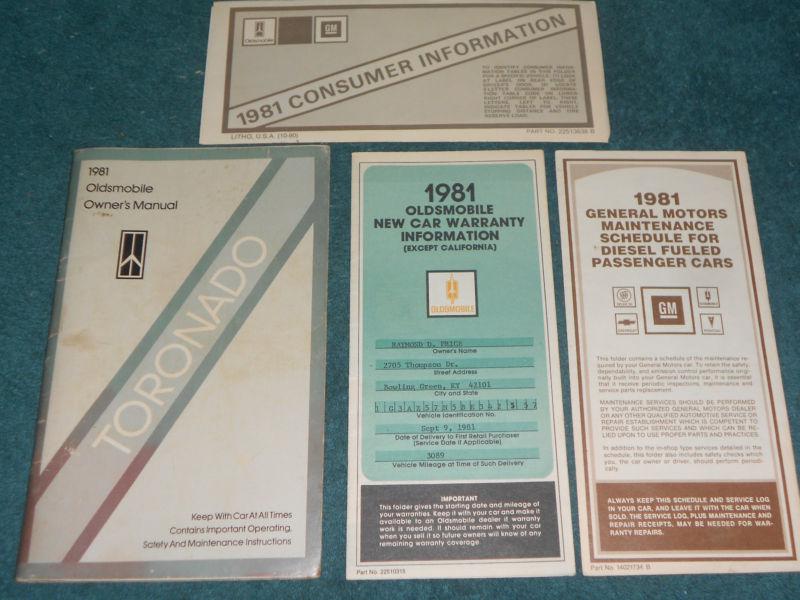 1981 oldsmobile toronado owner's manual set / original guide book & emissions