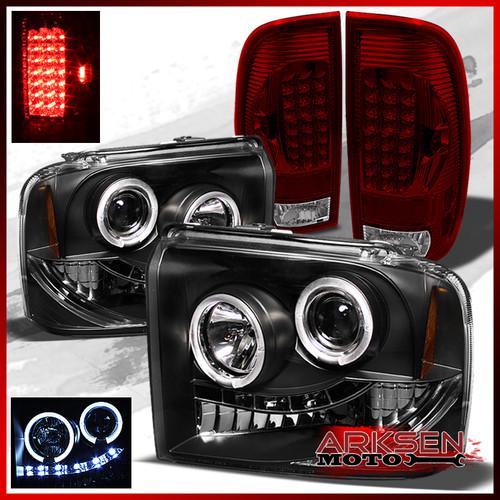 05-07 f-series sd dual halo projector black headlights+red clear led tail lights