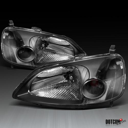 01 02 03 honda civic lx ex headlights  lamp jdm black