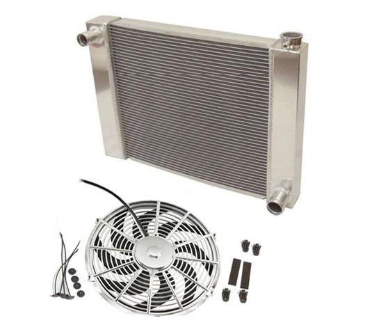 2 row alum.sbc bbc chevy gm radiator 21" x 19" x3'' overall & 14" electric fan