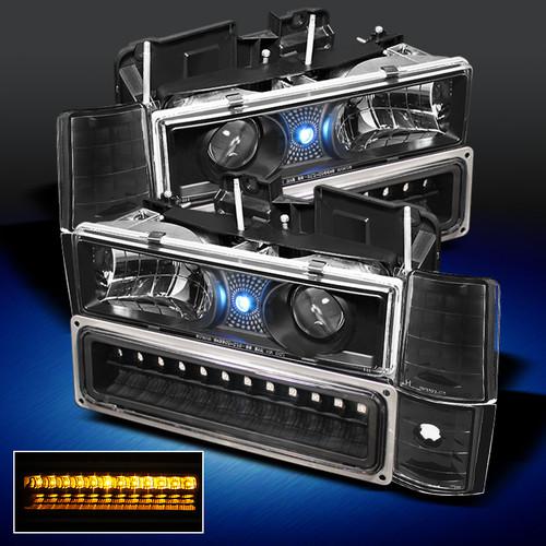 94-98 gmc suburban yukon black projector headlights+corner+led bumper signal