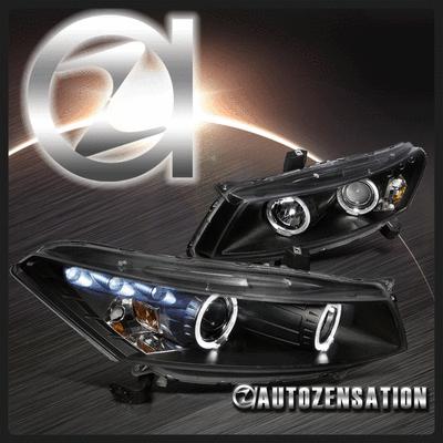 08-12 honda accord 2dr coupe black halo projector led drl headlights