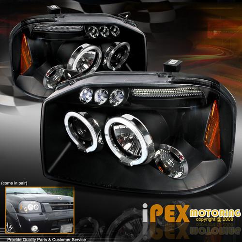 Black 2001-2004 nissan frontier ( twin halo+led ) halo projector headlights lamp