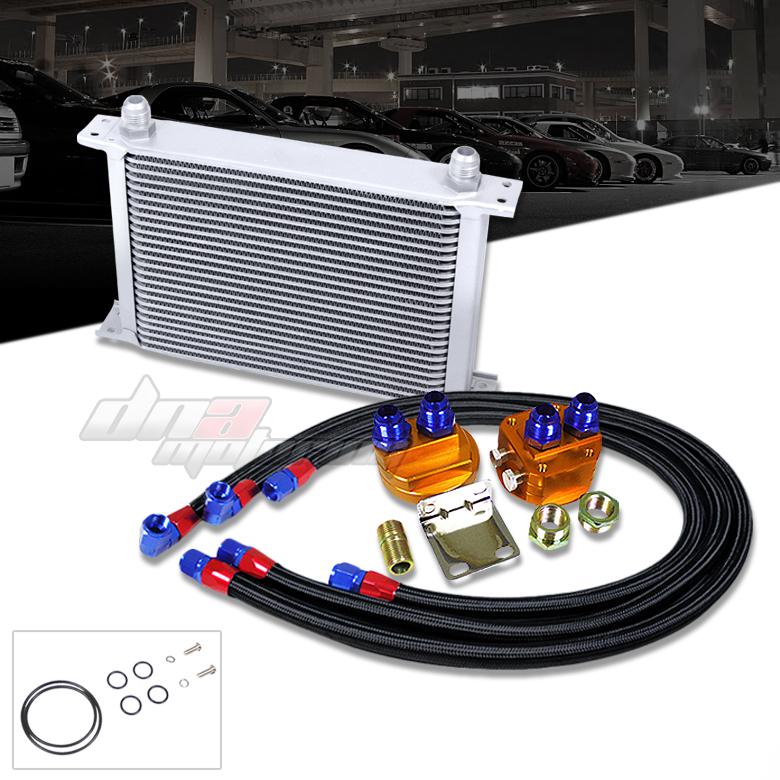 25-row aluminum 50°f engine oil-cooler+relocation kit+black stainless steel line