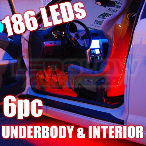 6pc red led under glow under body neon glow lights kit