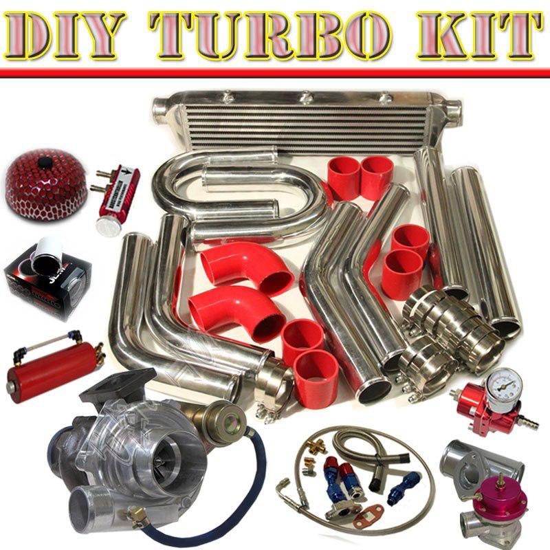 Jdm t3/t4 v-band turbo charger+intercooler+u-pipe piping kit+bov type-s ch/red