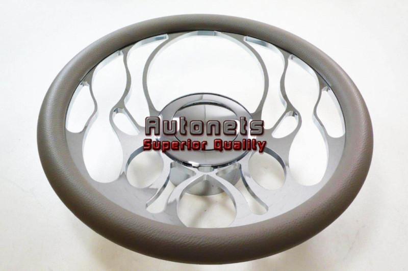 Gray leather full flame fire camaro impala steering wheel aluminum horn adapter