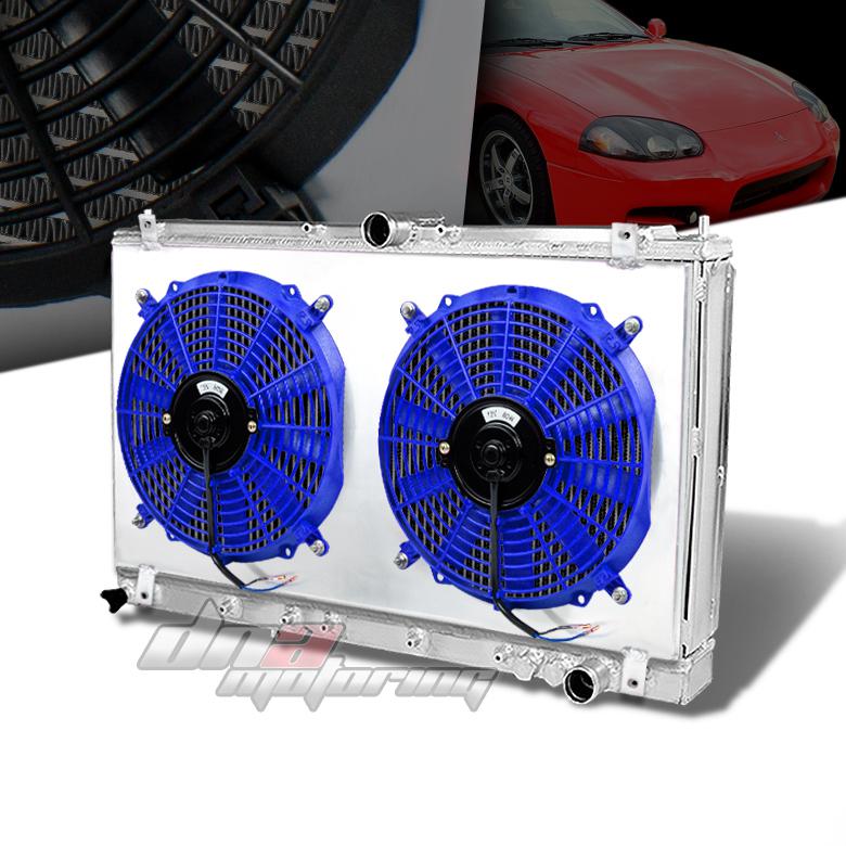 91-99 mit 3000gt/-96 stealth 2-row aluminum racing radiator+blue fan+s​hroud kit