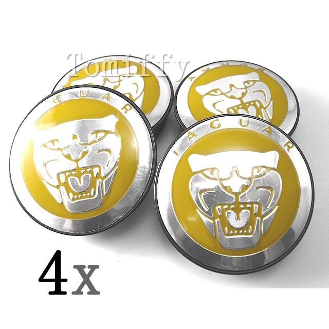 4x jaguar yellow chrome 2.25inch wheel center caps s type x type xk xf xj8 xk8