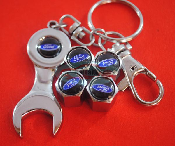 Wrench keychain wheel air tyre tire valve stems caps for fiesta focus flex c-max