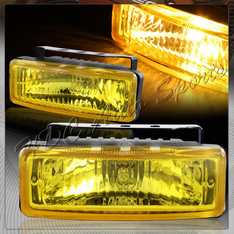 5" x 1.75" rectangle euro chrome/yellow glass lens fog light lamps+switch+relay