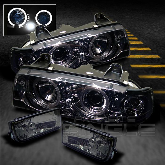 Smoked 92-98 bmw e36 3-series 2dr halo projector led headlights +fog lights