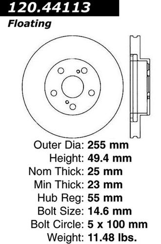 Centric-power slot 127.44113r stoptech sport rotors 94-00 celica