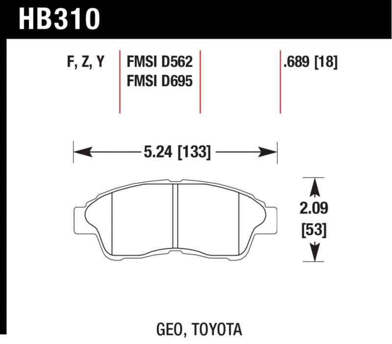 Hawk performance hb310f.689 disc brake pad 92-01 camry celica corolla prizm rav4