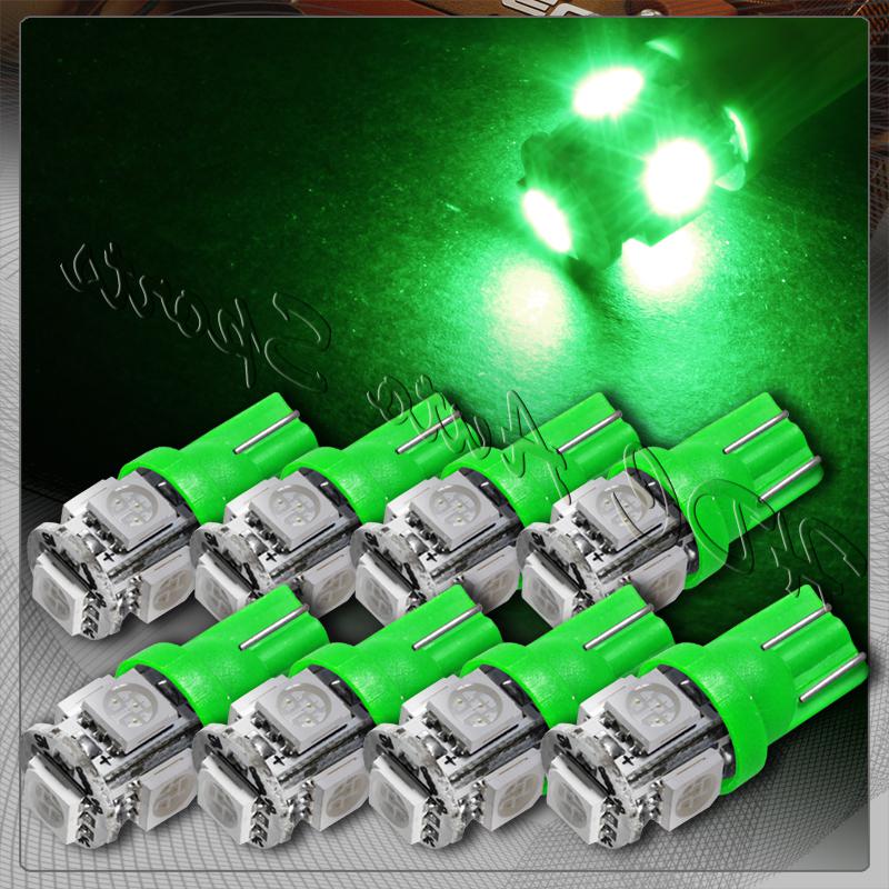 8x 5 smd led t10 wedge interior instrument panel gauge replacement bulbs - green