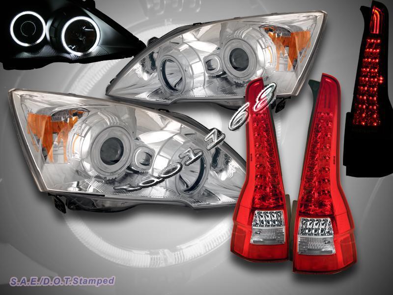 07-2011 honda cr-v chrome projector halo ccfl headlights+red/clr led tail lights