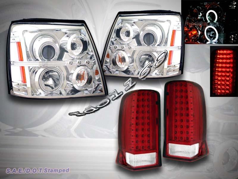 02 cadillac escalade twin halo ccfl projector headlights + led red tail lights