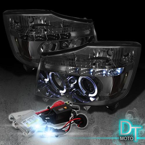 6000k slim hid + 04-13 titan 04-07 armada smoked halo projector led headlights