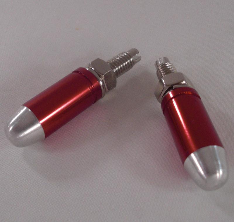 2 billet red & silver bullet license plate frame bolts - motorcycle fastener