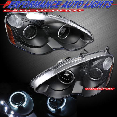 02-04 acura rsx dual angel eyes halo projector headlights black w/ led parking