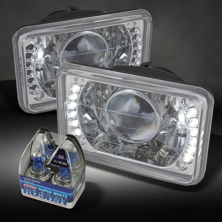 4"x6" chrome projector headlights w/hyper bright led+super white h4 light bulbs