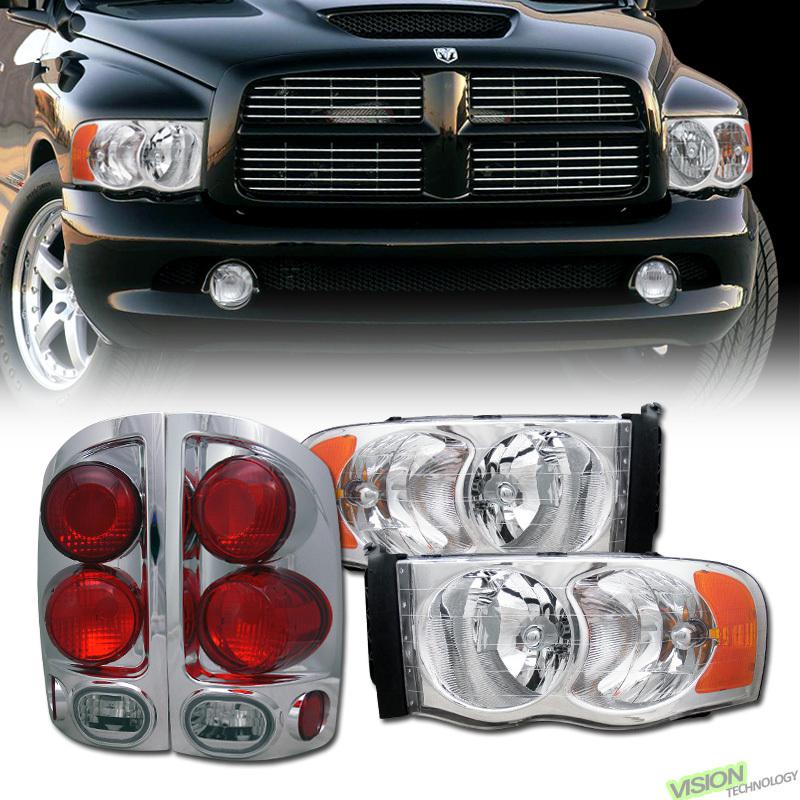 4pc 02-05 ram 1500 03-05 2500/3500 chrome housing head lights+altezza tail lamps