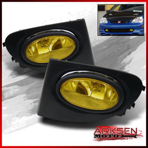 02-05 honda civic 3 door si yellow driving bumper fog lights lamps w/switch set