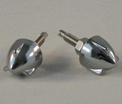 2 chrome "rocket" motorcycle license plate frame bolts - lic tag fastener screws