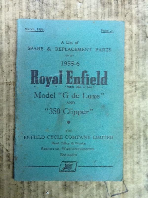 Royal enfield g de luxe and 350 clipper parts book 1955