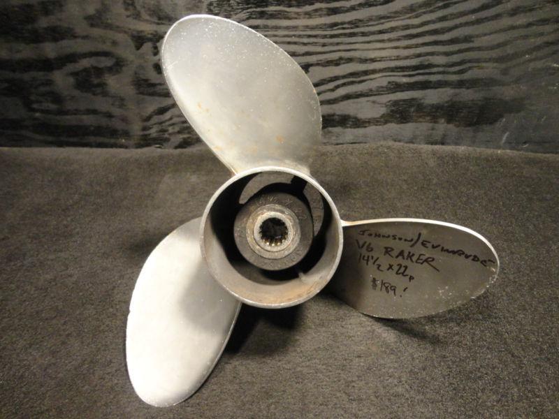 Used johnson/evinrude 14 1/2 x 22p raker stainless steel propeller  boat prop