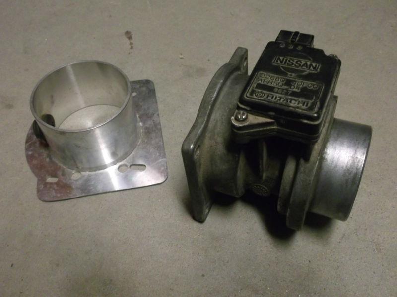 ★ nissan 240sx ka24e sr20det maf mass air flow sensor w/ 3" filter adapter oem ★