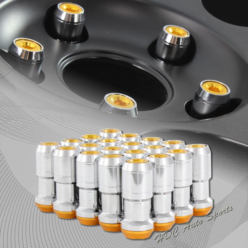 20pcs m12 x 1.25mm thread pitch wheel rim tuner 1.9" long lug nuts orange/chrome