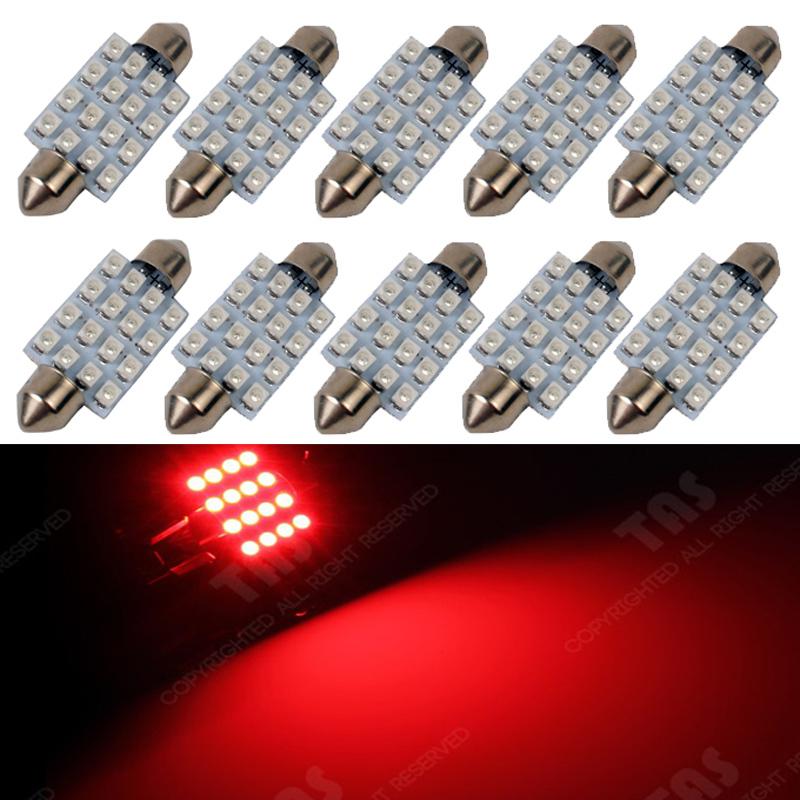 10pcs red 41mm 1.72" 16smd car led festoon dome map interior light bulbs 211 578