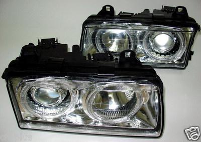 95-98 bmw e38 7 series angel eyes projector head lights chrome pair angeleyes