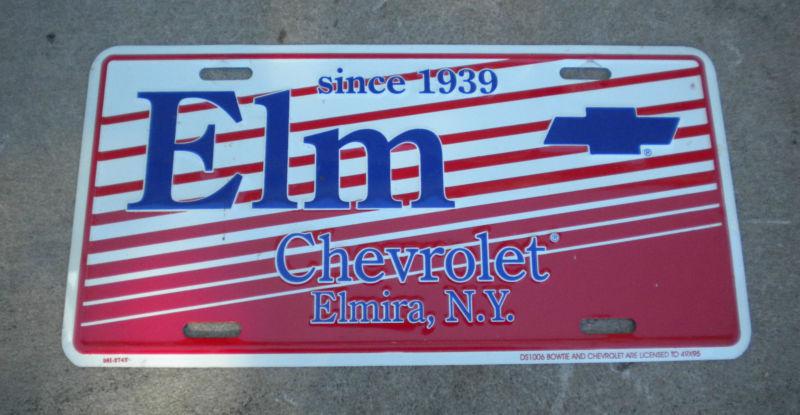 Elm chevrolet dealer booster license plate metal chevy elmira new york ny