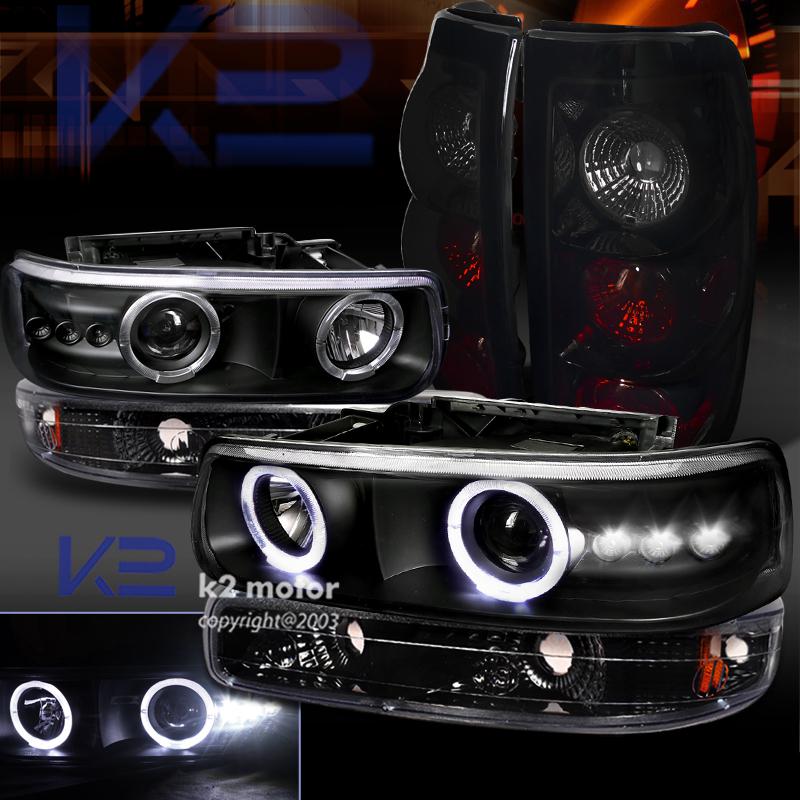 Chevy 99-02 silverado halo projector headlight+bumper lamp+glossy blk tail lamp