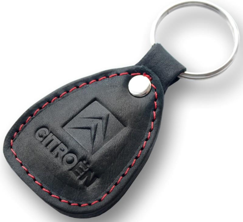 New leather black / red keychain car logo citroen auto emblem keyring