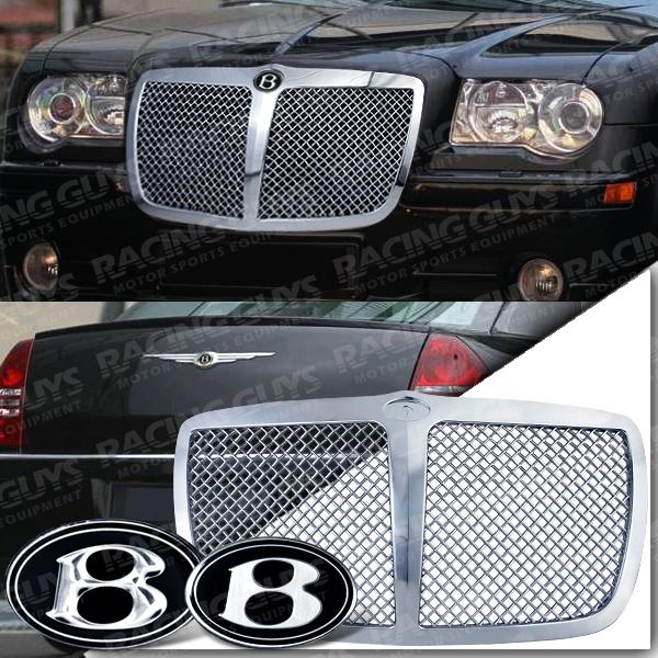 05-10 chrysler 300/300c chrome mesh web bentley style grille+b emblem girill kit