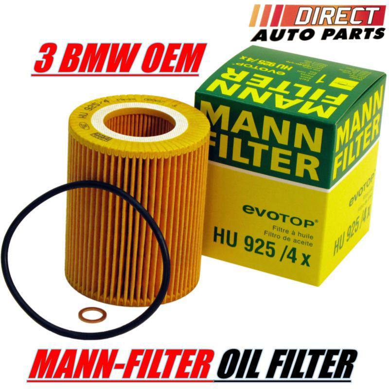 3 oem bmw engine oil filter mann-filter hu925/4x 