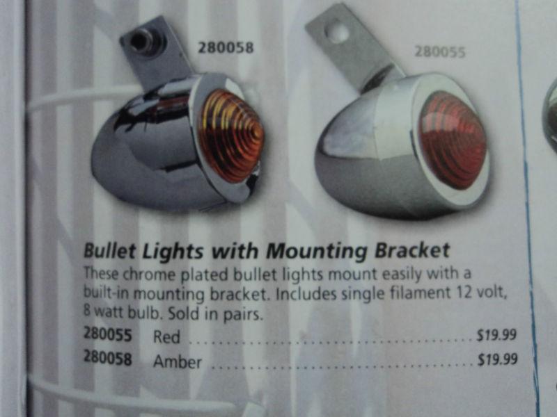 Harley chrome bullet lights (pair) w/mount strap red lens custom chrome 280055