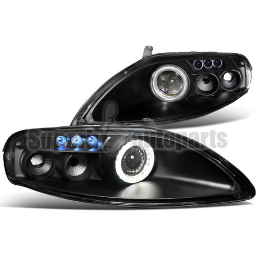 1992-1999 lexus sc300 sc400 led halo rim projector head lights lamps black