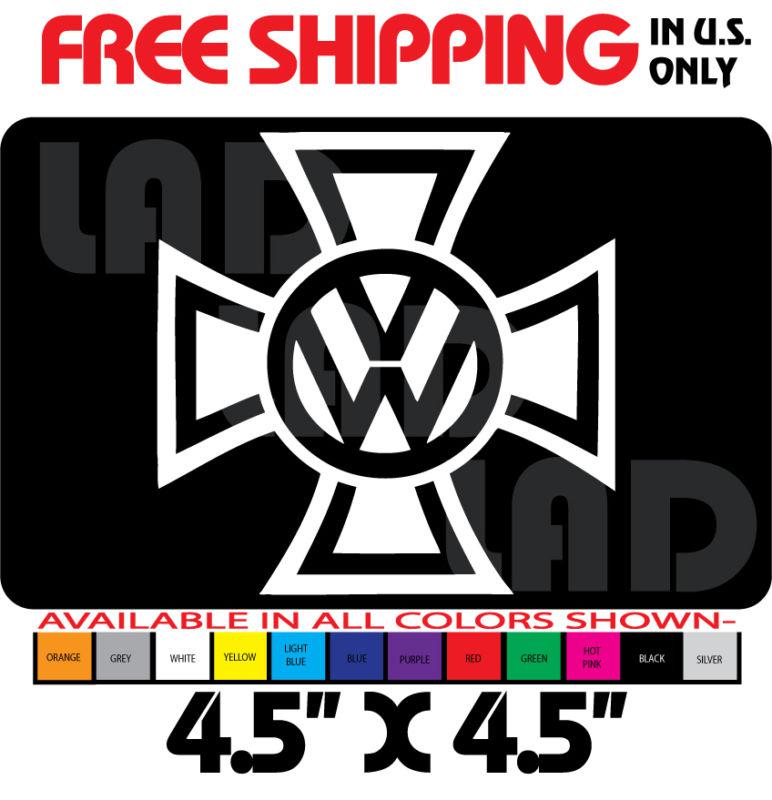 2- iron cross vw vinyl decal sticker 4.5" x 4.5" white bus bug notchback 