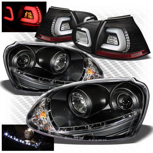 (hid only) 06-09 rabbit black drl headlights + philips-led perform tail lights