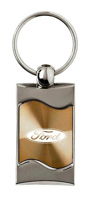 Ford gold rectangular wave metal key chain ring tag key fob logo lanyard