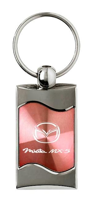 Mazda miata pink rectangular wave metal key chain ring tag key fob logo lanyard