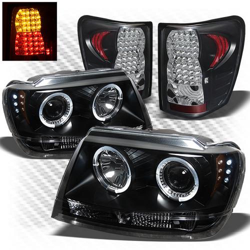 99-04 grand cherokee black halo projector headlights + led perform tail lights